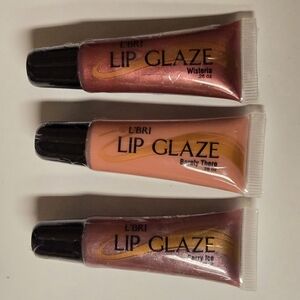 L'BRI PURE n NATURAL Lip Glaze Set Of 3 - Barely There, Wisteria, Berry Ice. New